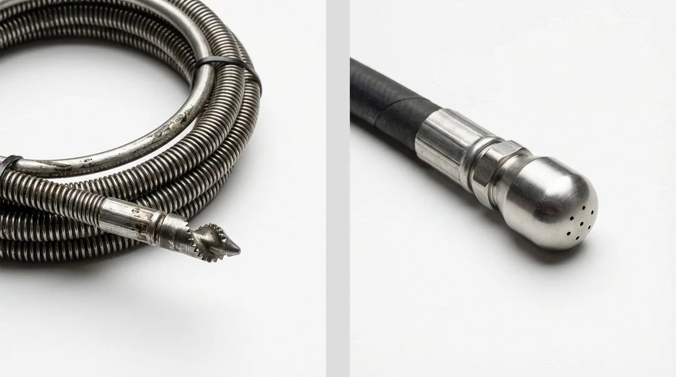 Drain snake cable and hydro jetting nozzle used for drain cleaning in Grant Park, IL
