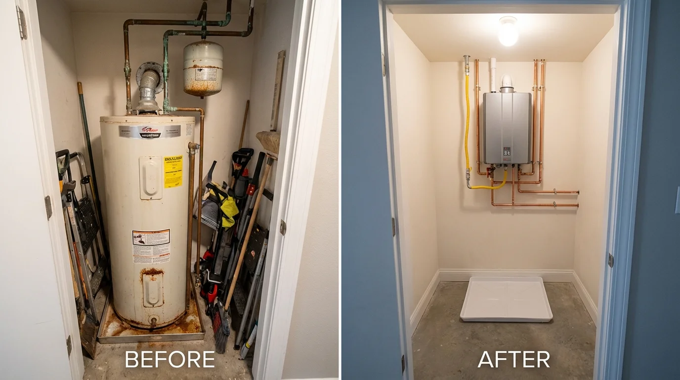 Tank water heater versus wall-mounted tankless unit comparison for Grant Park, IL homeowners